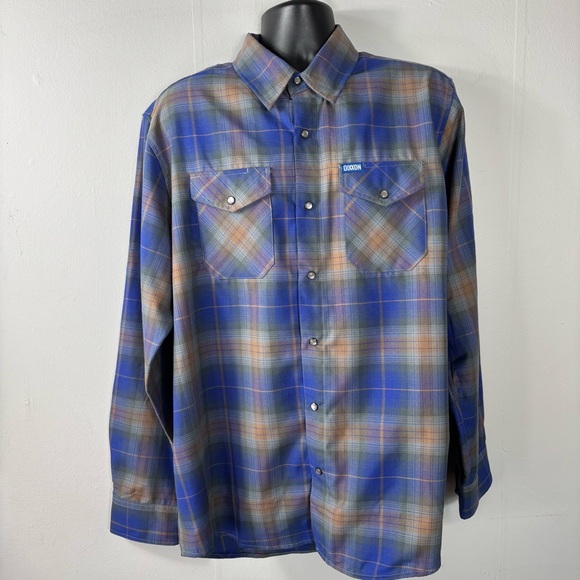 Dixxon Flannel Clark Street Blue Plaid Men’s SZ XL Pearl Snap Long Sleeve Pocket - Picture 3 of 15
